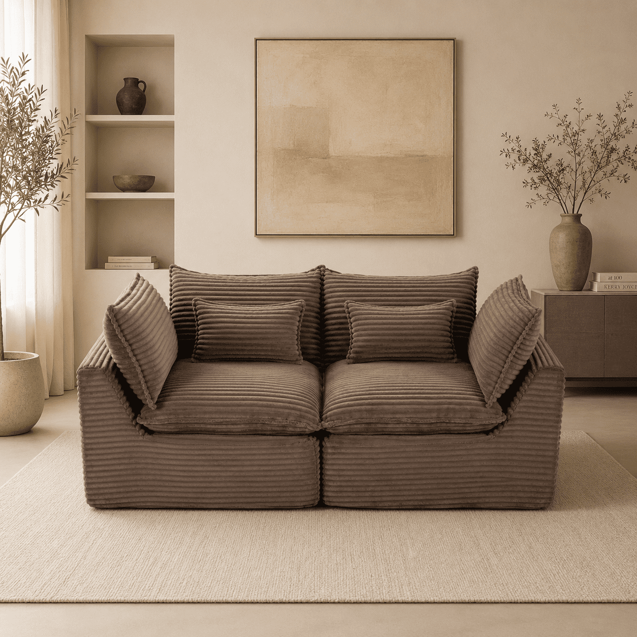 74.8" 2-Seat Cloud Couch Oversized Modular Sectional Sofa,Comfy Deep Seat Corduroy Sofa for Living Room,khaki