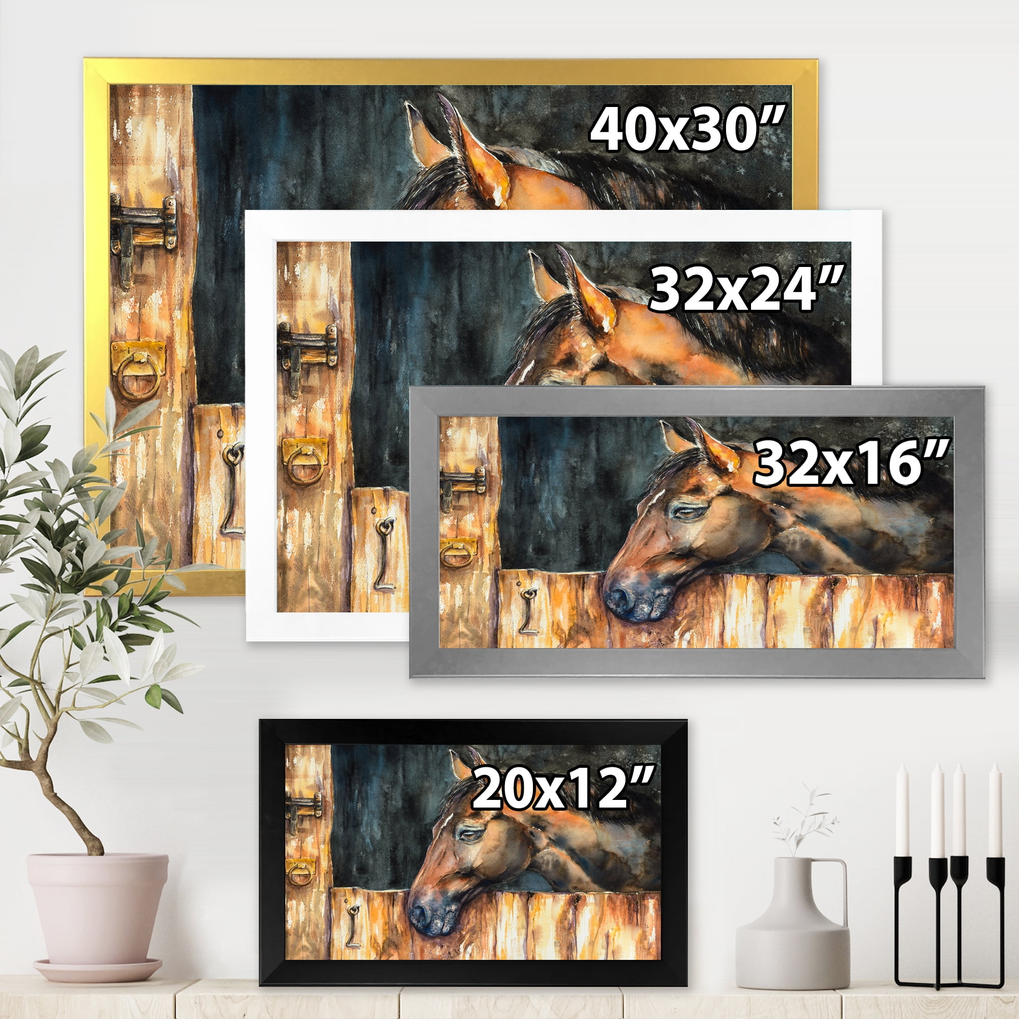 Designart 'Close Up Of The Head of A Horse In Stable' Farmhouse Framed Art Print