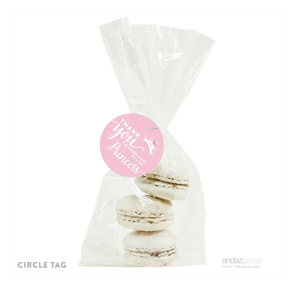 Thank You Sparkle Princess Birthday Circle Favor Gift Tags, 24-Pack