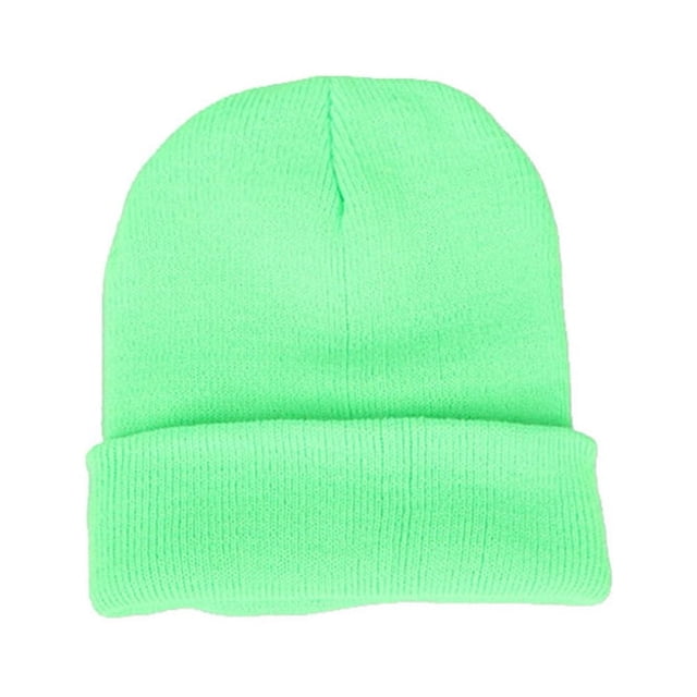 Men Women Solid Color Warm Woolen Knitted Cap Fluorescent Cuffed Beanie Hat