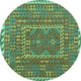 thumbnail image 1 of Ahgly Company Machine Washable Indoor Round Oriental Turquoise Blue Traditional Area Rugs, 3' Round, 1 of 4