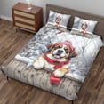 thumbnail image 3 of Playful Saint Bernard Welcomes Winter Snowy Day with Cardinal Bird Quilt Bedding Set St Dog Lover 1 Blanket Bed Cover 2 Pillowcases - 12017, 3 of 5