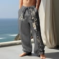 thumbnail image 2 of Men's Spring/Summer Solid Color Casual Trousers With Button Drawstring Waist And Wide Legs Grey M, 2 of 4