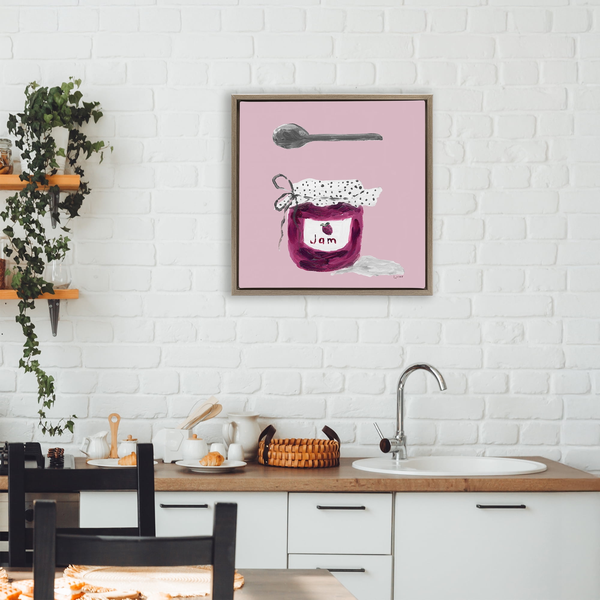 Stupell Industries Jam Jar over Blush Brown Framed Floater Canvas Wall Art, design by Lucille Price