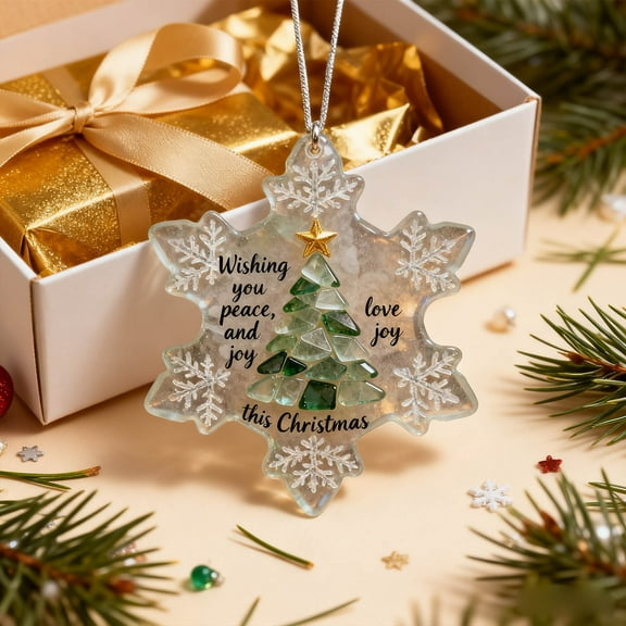 Sea Glass Snowflake Ornament, Handcrafted Sea Glass Friendship Keepsake, Natural Sea Glass Decor for Christmas Tree, Window, Gift Giving