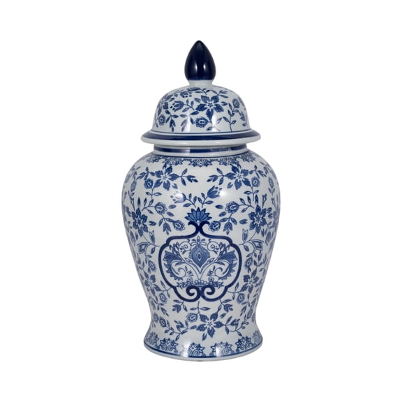 Sagebrook Home Ceramic Temple Jar – Enhance Your Space with Elegant Chinoiserie Charm, Home Decor Accent, Single Piece