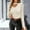 001 Beige, variant on Women's Choker Neck Cutout Sweater With Button Solid Color Long Sleeve Tops Slim Fit Knitted Sweater Base Sweater