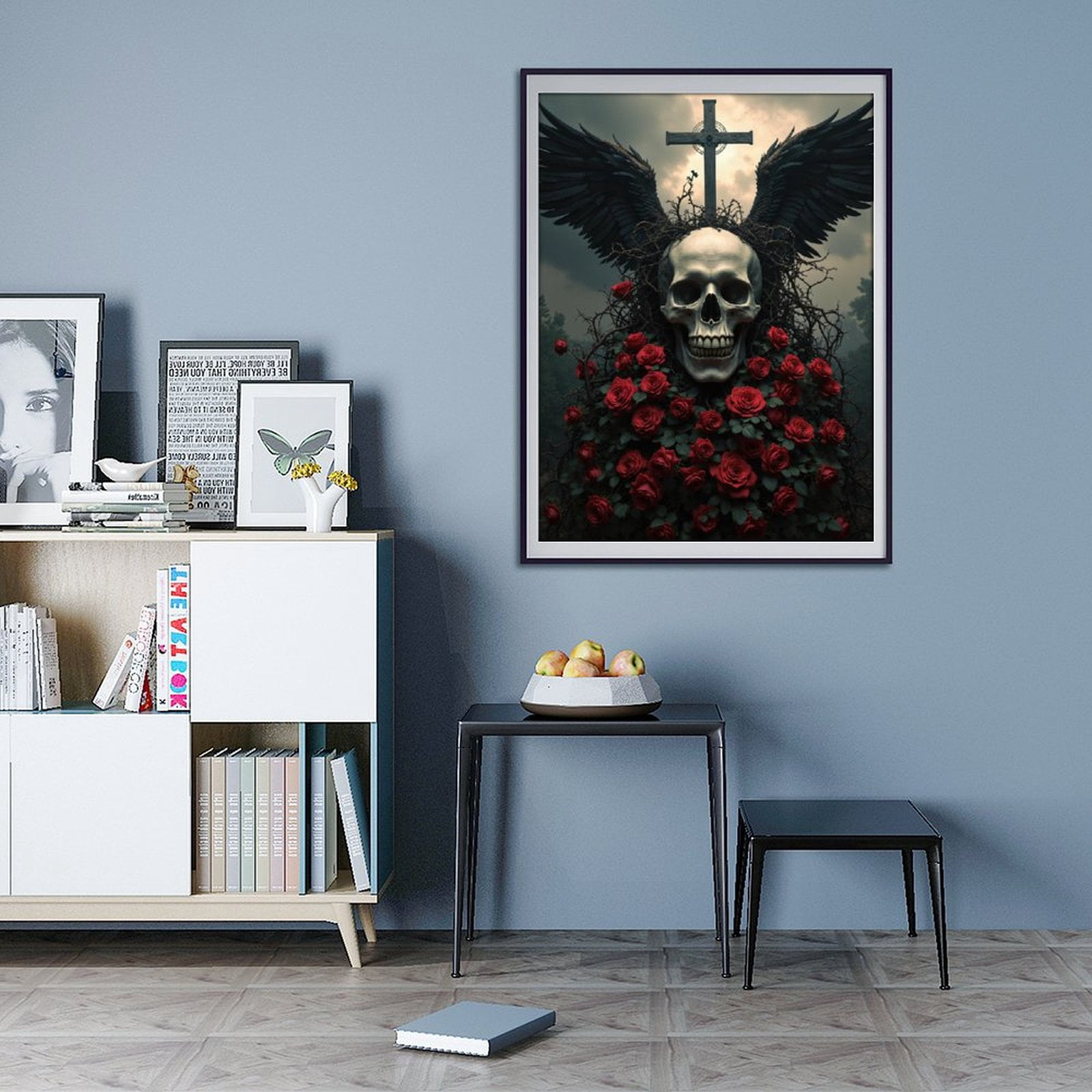 Diamond Art Kits for Adults - 5d Dark Wings Skull Roses Cross Diamond Painting for Adults, Diamond Art for Adults Beginners, Diamond Painting Kits for Adults for Home Wall Decor
