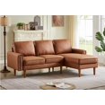 thumbnail image 3 of 82.2" L-Shape Sofa Couch with Chaise, Mid-Century Suede Fabric Sectional Sofa with Copper Nails on Arms,3 Seats Couch with Solid Wood Legs for Living Room Apartment, Right Chaise, Brown, 3 of 9