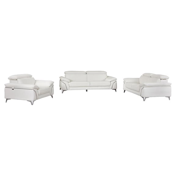 Titan Furnishings Modern Genuine Italian Leather Upholstered Sofa Set in White