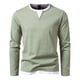 thumbnail image 2 of Camiseta de manga larga con cuello en V para hombre: dobladillo irregular, puños con costuras, prenda informal de otoño/invierno, solo lavado a mano, tallas S-XXL con datos de contorno de pecho/hom, 2 of 4
