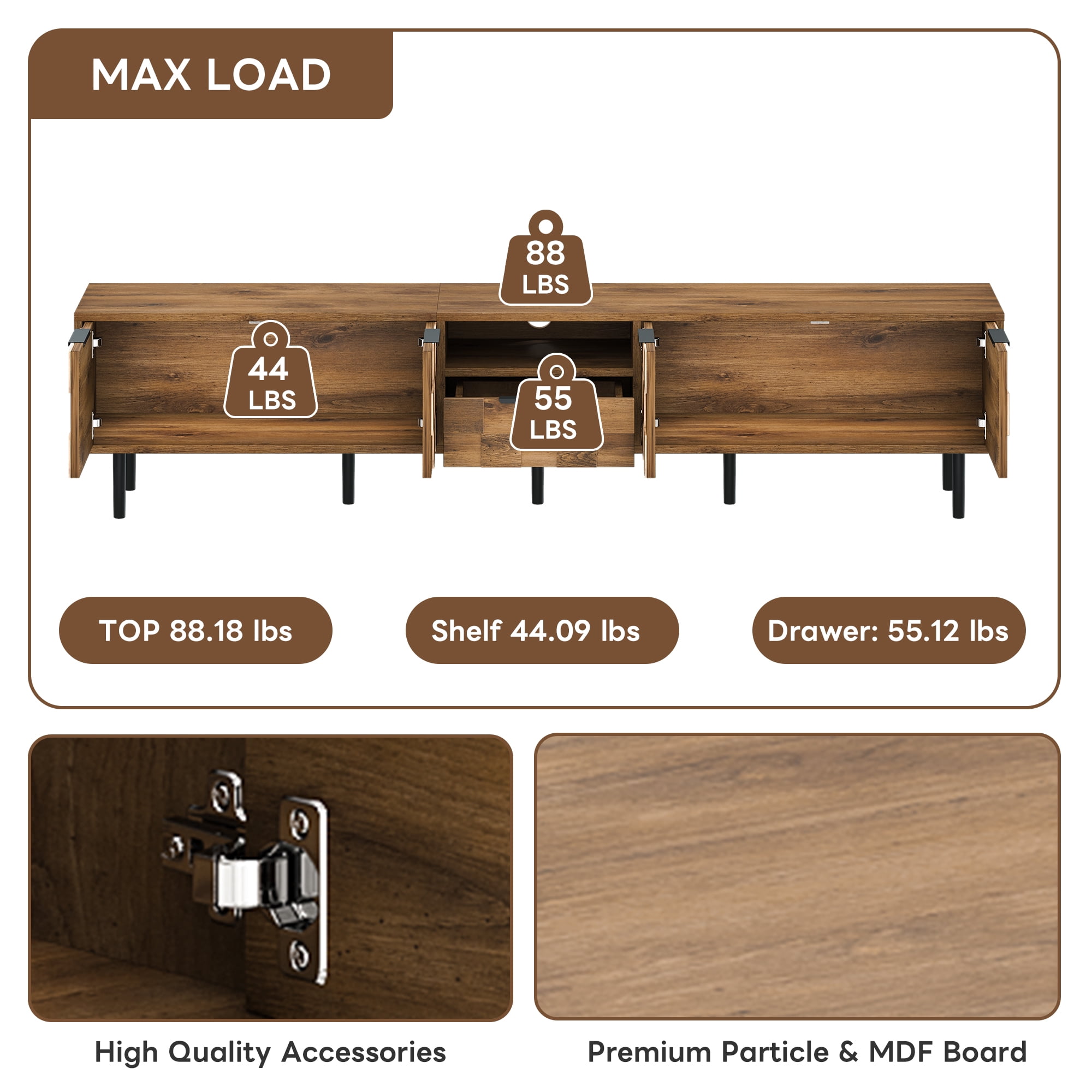 TV Stand for TVs up to 85 Inch, Entertainment Center with Checkered Doors & 1 Drawer, Media Console for Living Room