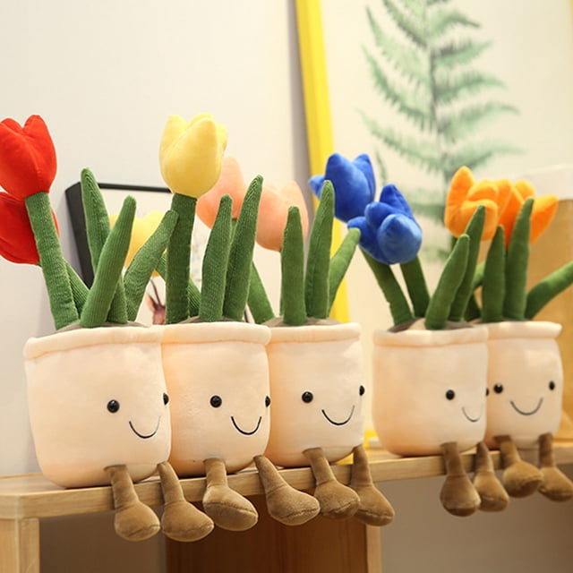 35 cm realista tulipán plantas suculentas peluche decoración juguete decoración suave muñeca de peluche maceta flores almohada para niños niñas regalo