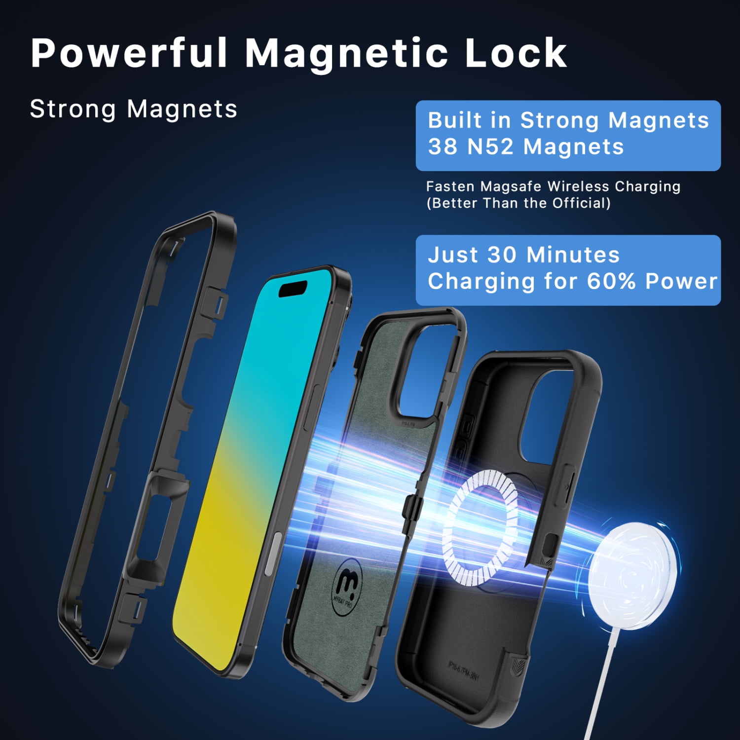 MyBat Pro Maverick Series Cell Phone Case with Holster and Tempered Glass for Apple iPhone 16 Pro Max, Black