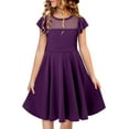 thumbnail image 2 of KISSMODA Girls Dress Casual Round Neck A Line Ruffle Sleeve Knee Length Dresses 4-13 Years, 2 of 4