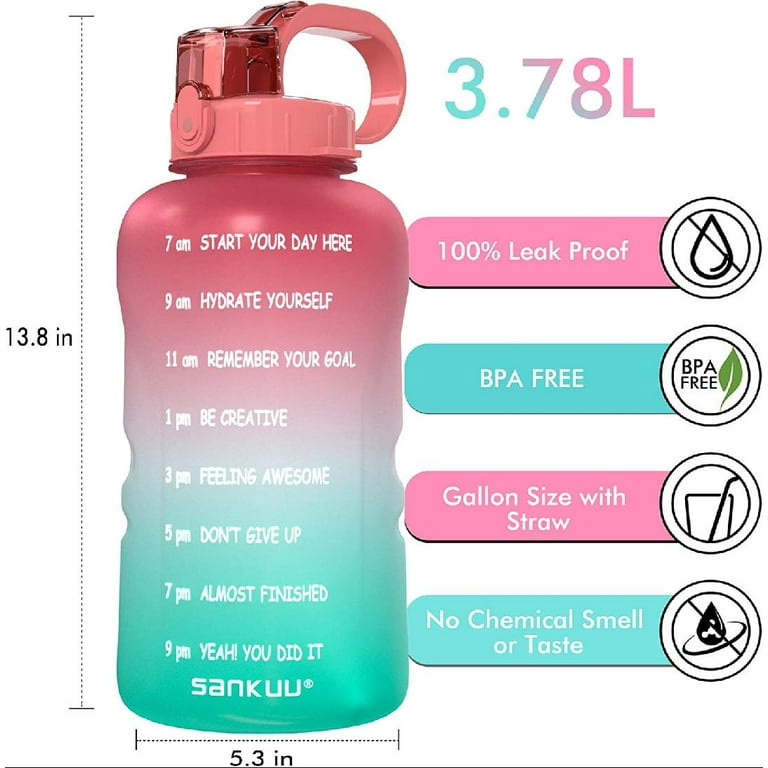 SOXCOXO Large 1 Gallon/128oz Water Bottle with Time Marker &Straw,BPA Free  Leakproof Water Jug,Big Water Bottle With Times To Drink for Gym Fitness