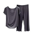 thumbnail image 2 of beishanbush Clearance Sales 2024 Women's Sleepwear Women's Nylon Suit Women's Solid Color Pajamas Round Neck Short Sleeved Pajamas And Capris Pajama Set, 2 of 5