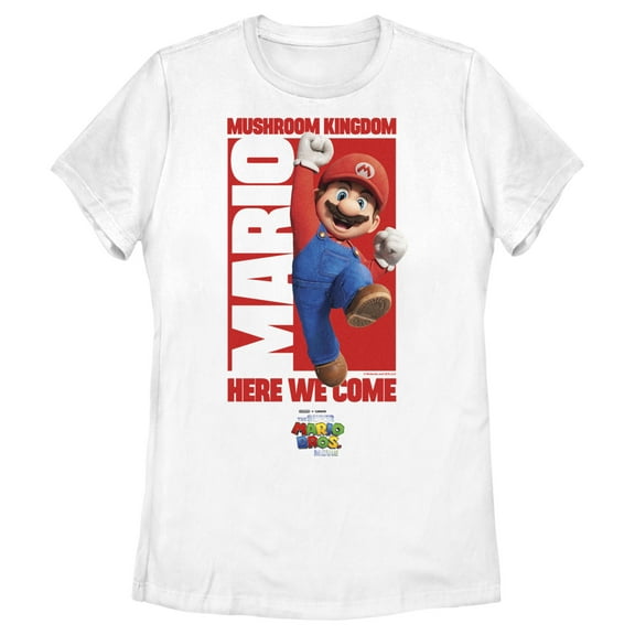 Women's The Super Mario Bros. Movie Mario Mushroom Kingdom Here We Come Graphic Tee White Medium