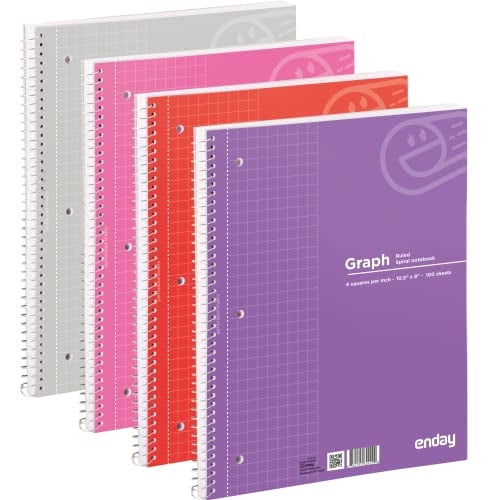 Cuaderno de papel cuadriculado Emraw PACK 4 cuadernos blancos 100 hojas colores surtidos