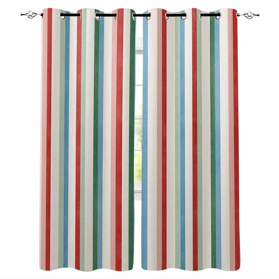 Red Green Blue Striped Blackout Curtains for Bedroom/Living Room, Thermal Insulated Kitchen Curtains, Modern Farmhouse Stripes Grommet Darkening Window Treatment Drapes 42"x63"x2