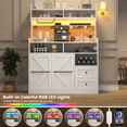 thumbnail image 4 of HAUXITIO Farmhouse Coffee Bar Cabinet with LED Lights,Coffee Station with Wine Rack & Glass Holder for Kitchen,Dining Room,White, 4 of 8