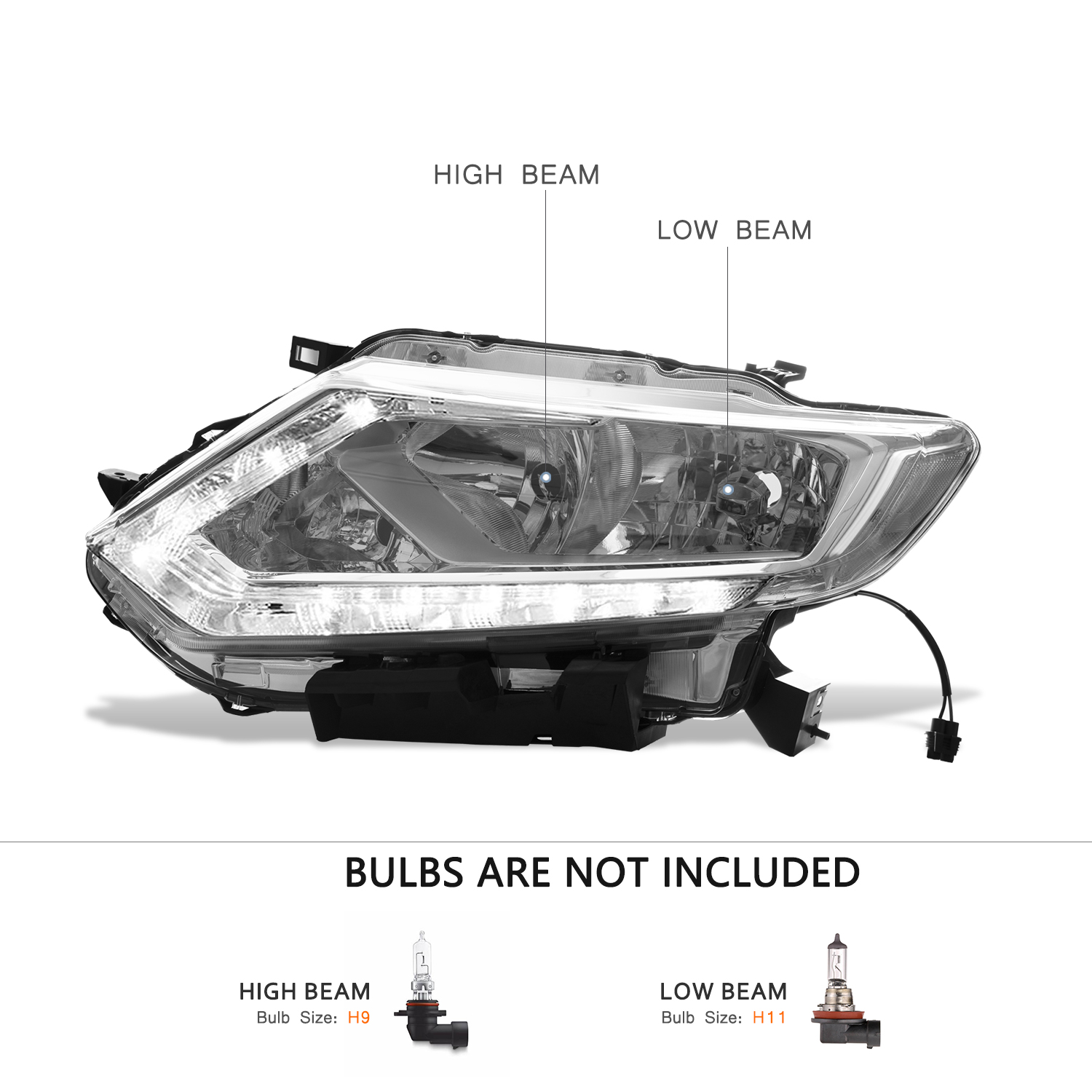 For 2014 2015 2016 Nissan Rogue Halogen LED DRL Headlights Assembly Pair