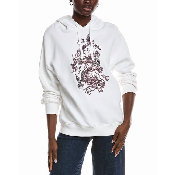 Maje womens Studded Hoodie, 3, White