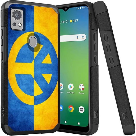 ANJ  Shockproof Dual Layer Slim Hard Case   Tempered Glass Cover Compatible with Icon 5, AT&T Motivate 4 - Peace for Ukraine