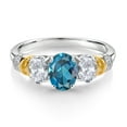 thumbnail image 2 of Gem Stone King 925 Sterling Silver and 10K Yellow Gold Oval London Blue Topaz White Topaz and White Diamond 3 Stone Ring for Women (2.73 Cttw, Gemstone November Birthstone, Size 6), 2 of 3
