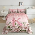 thumbnail image 2 of Manfei Bow Alphabet 2pcs Bedding Comforter Set,Floral Rose Twin Comforter Sets,Sparkling Sequin Breathable Bedding Set,Luxury Girls Bedroom Decor,Reversible, 2 of 8