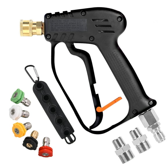 Pressure Washer Gun with Swivel, Short Power Washer Gun with 5 Spray Nozzle Tips, 3/8" Quick Connect Plug and M22-14/15mm Fittings