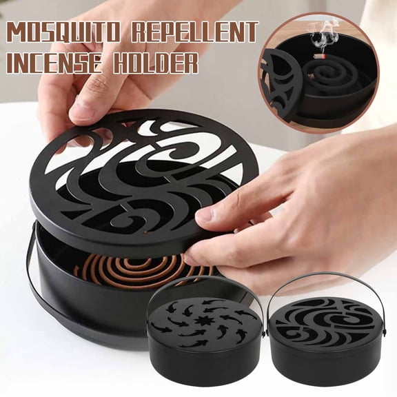 Wrought Iron Mosquito Coil Holder, Portable Hangable Hollow Incense Burner with Cover, Heat Resistant Fireproof Outdoor Camping Repellent Stand