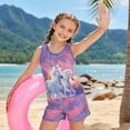 thumbnail image 4 of COEQINE Girls Tankini Swimsuit 2 Piece for Kids Ages 12-13 with Removable Pads Printed Bathing Suits for Big Kid Preteen Soft Crewneck Tank Top and Swim Shorts, Horse Dreamy Sky, 4 of 8