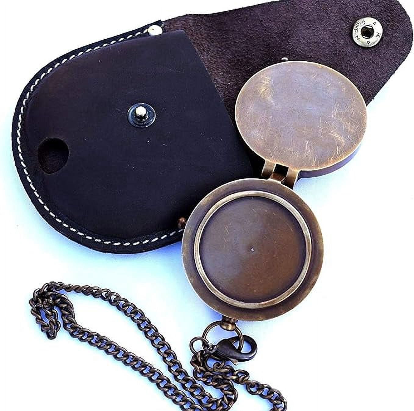 Engravable Compass Nautical Pocket Brass Compass with Leather Carry Case,Pirates Compass, Camping Compass, Gift Compass Rustic Vintage Home Decor Gifts