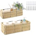 thumbnail image 1 of Juego de 2 cestas colgantes para baño, cestas montadas en la pared para organizar, contenedores de almacenamiento tejidos de plástico resistentes, cesta de pared de ratán, 1 of 4