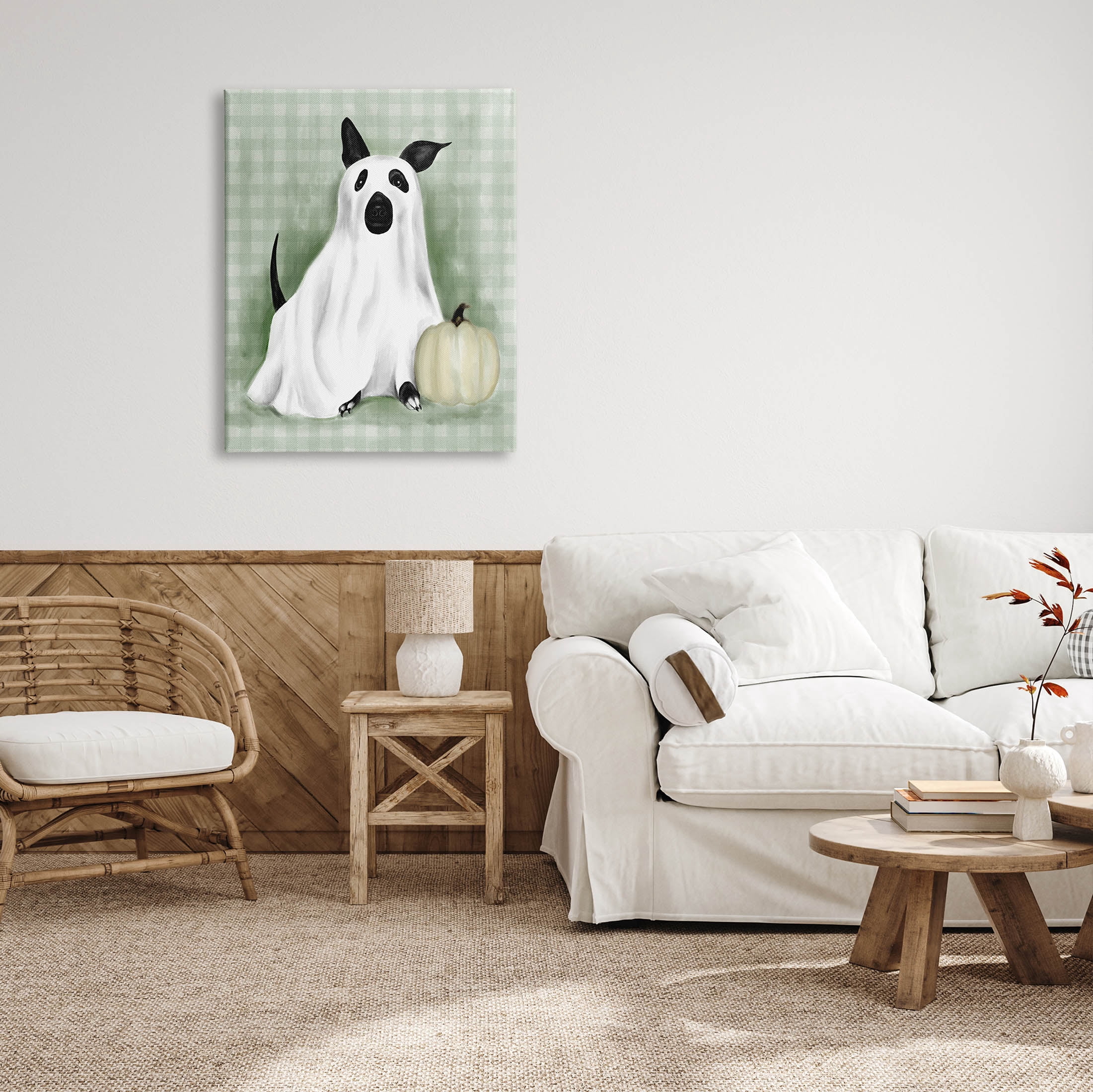 Stupell Industries Dog Ghost Halloween Costume Graphic Art Gallery Wrapped Canvas Print Wall Art, Design by Lil' Rue