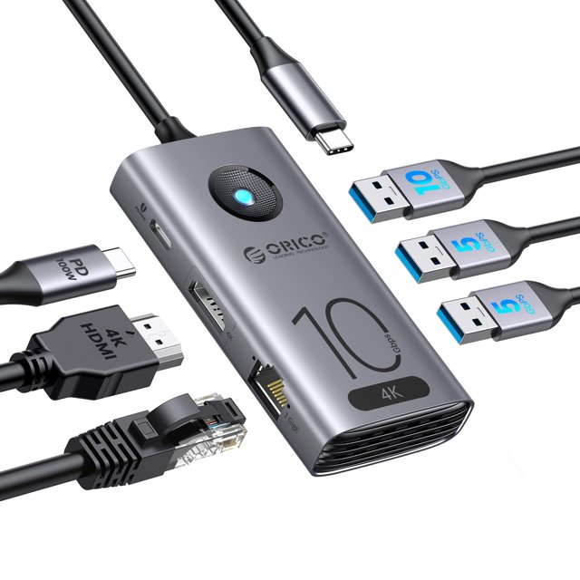 Hub USB C ORICO Estación de acoplamiento USB-C 6 en 1 para portátiles de 10 Gbps