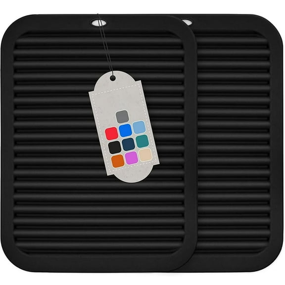 Silicone Trivets for Hot Dishes, 2 Pack (9"x12") Hot Pads for Pots and Pans, Silicone Pot Holders for Kitchen Heat Resistant, Non-Slip Trivet for Counter, Waterproof Drying Mat Black