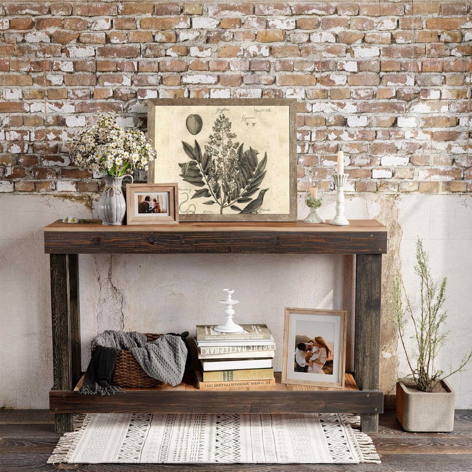 Easy4Home 46" Rustic Wood Console Table Hand-Made, Black