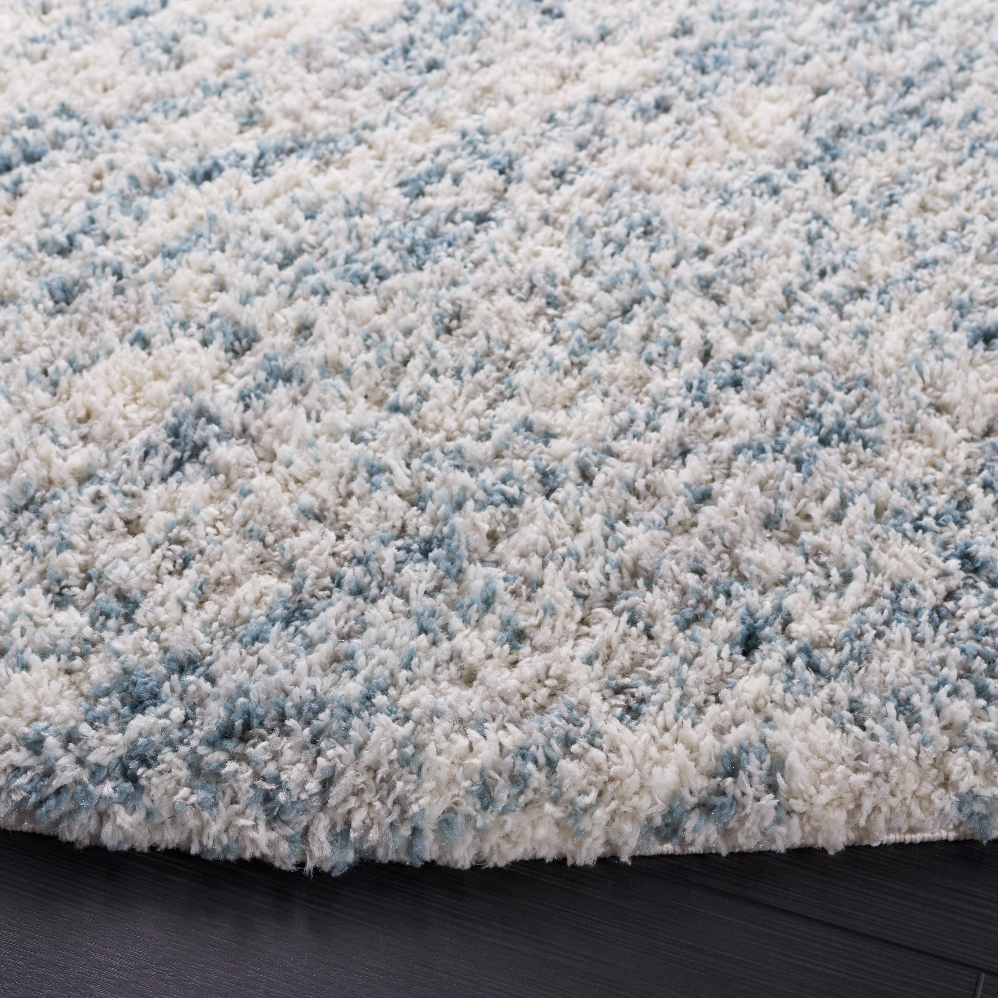 Safavieh Berber Torvald Abstract Polyester Shag Area Rug, Ivory/Light Aqua, 10' x 10' Round