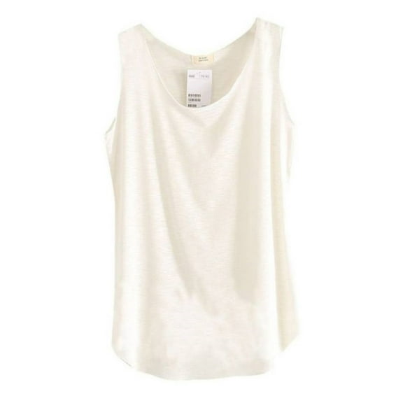 Ochine Tank Top Loose Slub Cotton Sleeveless Scoop Neck Longline Dolphin Hem Draped Long Vest Tee Shirt Blouse for Women, Average Size