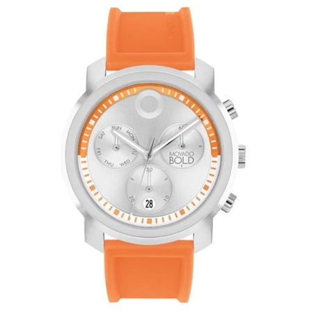 MOVADO BOLD 3601260 SILVER CHRONOGRAPH DIAL ORANGE SILICONE STRAP MEN'S WATCH