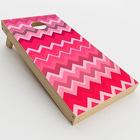 Skin Decal Vinyl Wrap for Cornhole Outdoor Board Game Bag Toss (2 x Pcs. skins only) / Red Pink Chevron