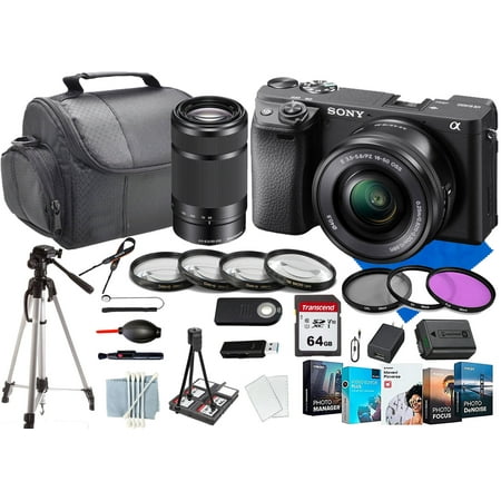 Sony A6400 Mirrorless Camera with Sony E 16-50mm f/3.5-5.6 OSS Lens+Sony E 55-210mm f/4.5-6.3 OSS 64Gig Momory Cards+Lens+Case+Photo Software(28PC)Bundle
