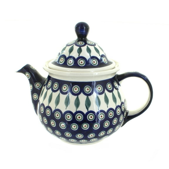 Blue Rose Polish Pottery Peacock Large Teapot