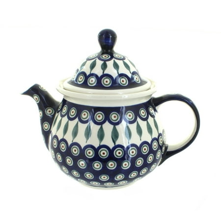 

Blue Rose Polish Pottery Peacock Large Teapot