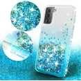 thumbnail image 3 of For Samsung Galaxy S21 Plus/S21+ Case w/ TPU Screen Protector Liquid Quicksand Glitter Cute Bling Girls Women [Shock Proof] for Galaxy S21 Plus/S21+ - Clear/Teal, 3 of 5