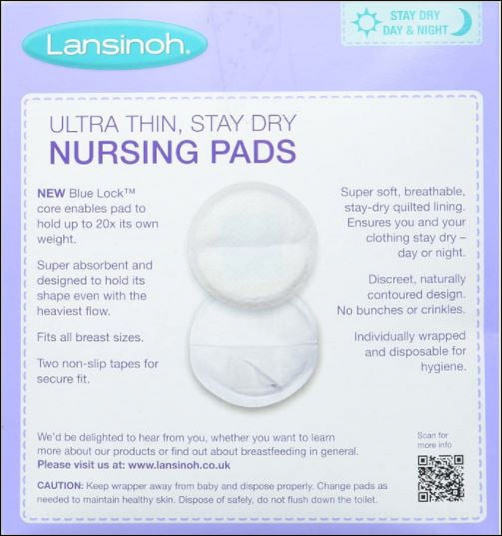 Lansinoh Stay Dry Leak Proof Quilted Disposable Nursing Size Medium Pads  60ct