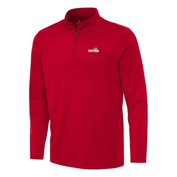 Men's-Antigua Red Daytona International Speedway Reprocess Quarter-Zip Top
