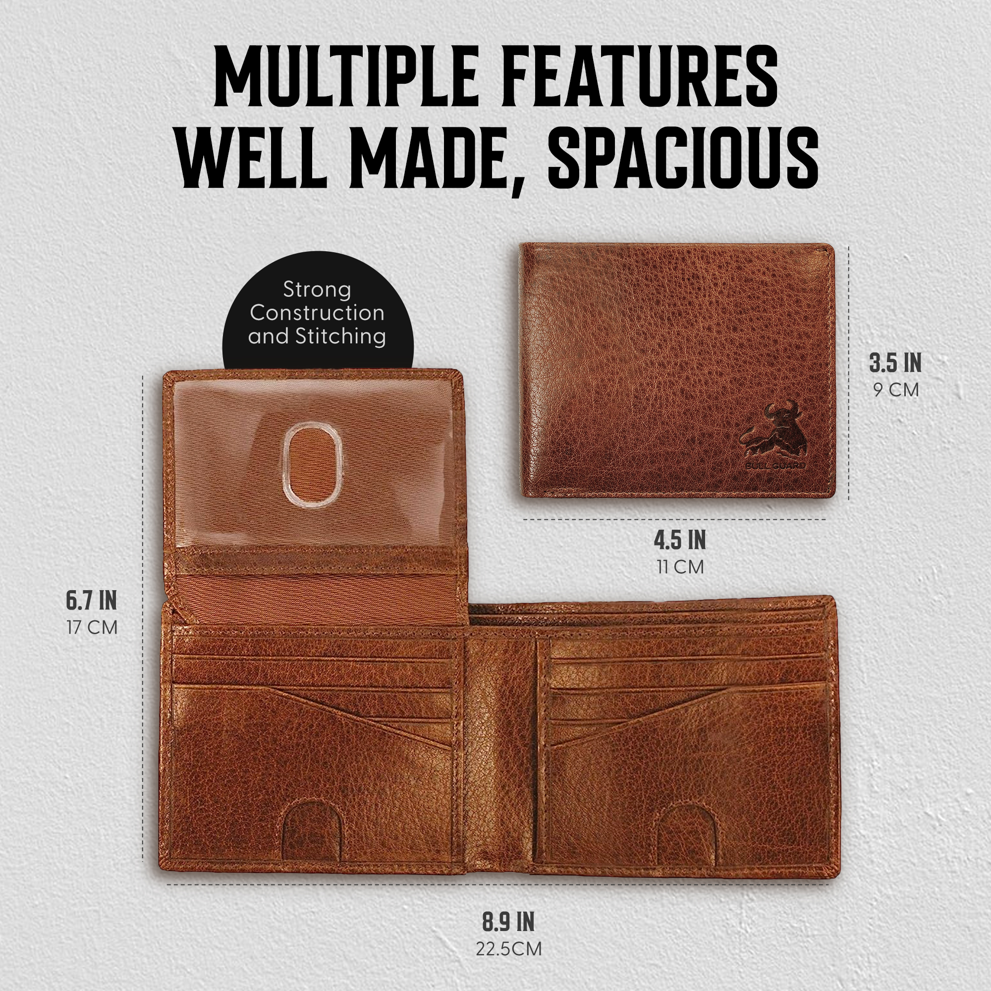 Bull Guard Men's Leather Bifold Wallet with RFID Blocking, Brown photo 3